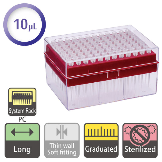 10 µL, Long Hyper Filter Tip, Graduated, System Rack (PC), Sterilized "125-10XS" (96 tips x 10 racks)