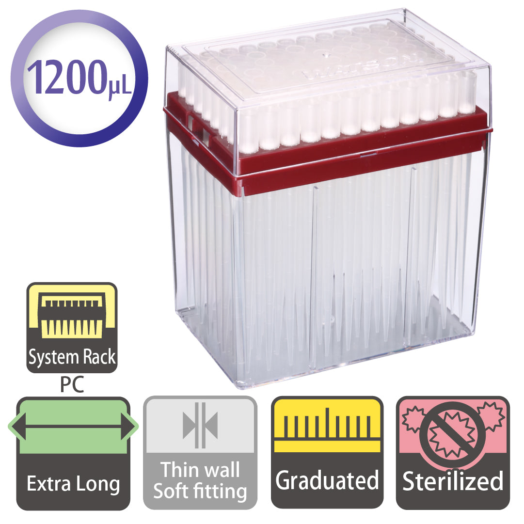 1200 µL, Extra Long Hyper Filter Tip, Graduated, System Rack (PC), Sterilized "125-1200S" (96 tips x 10 racks)