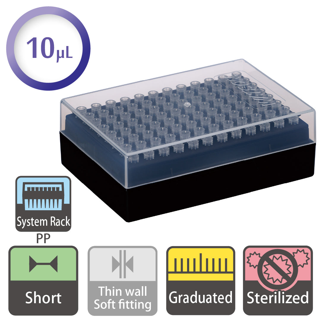 10 µL, Short Filter Tip, Graduated, System Rack (PP), Sterilized "1251P-204CS" (96 tips x 10 racks)