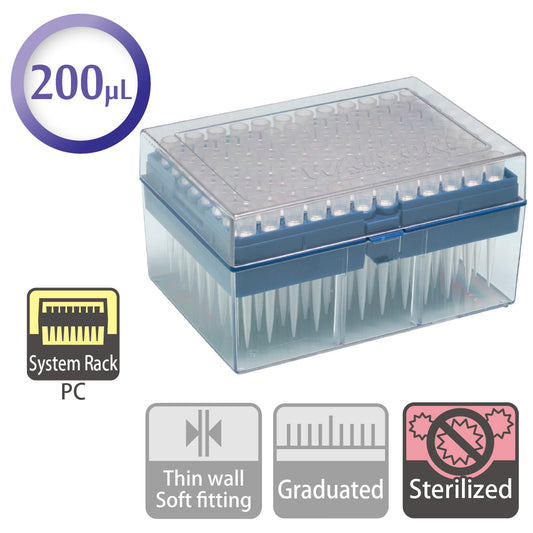 200 µL, Filter Tip, System Rack (PC), Sterilized "1252-703CS" (96 tips x 10 racks)