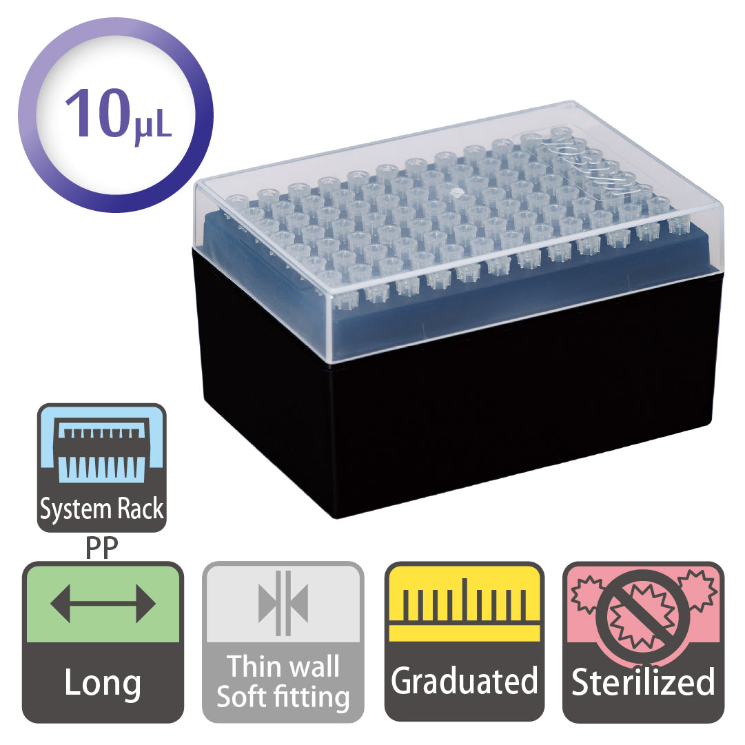 10 µL, Long Filter Tip, Graduated, System Rack (PP), Sterilized "1252P-207CS" (96 tips x 10 racks)