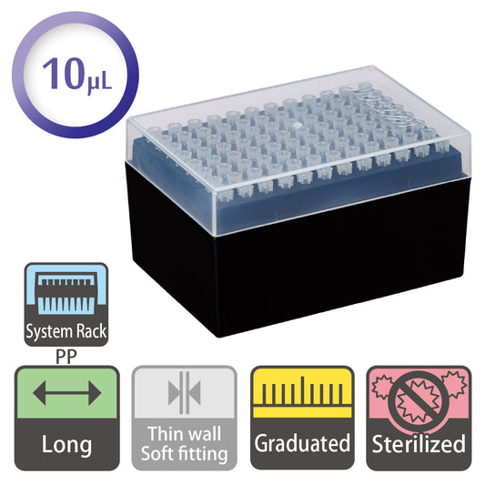 10 µL, Long Filter Tip, Graduated, System Rack (PP), Sterilized "1252P-207CS" (96 tips x 10 racks)