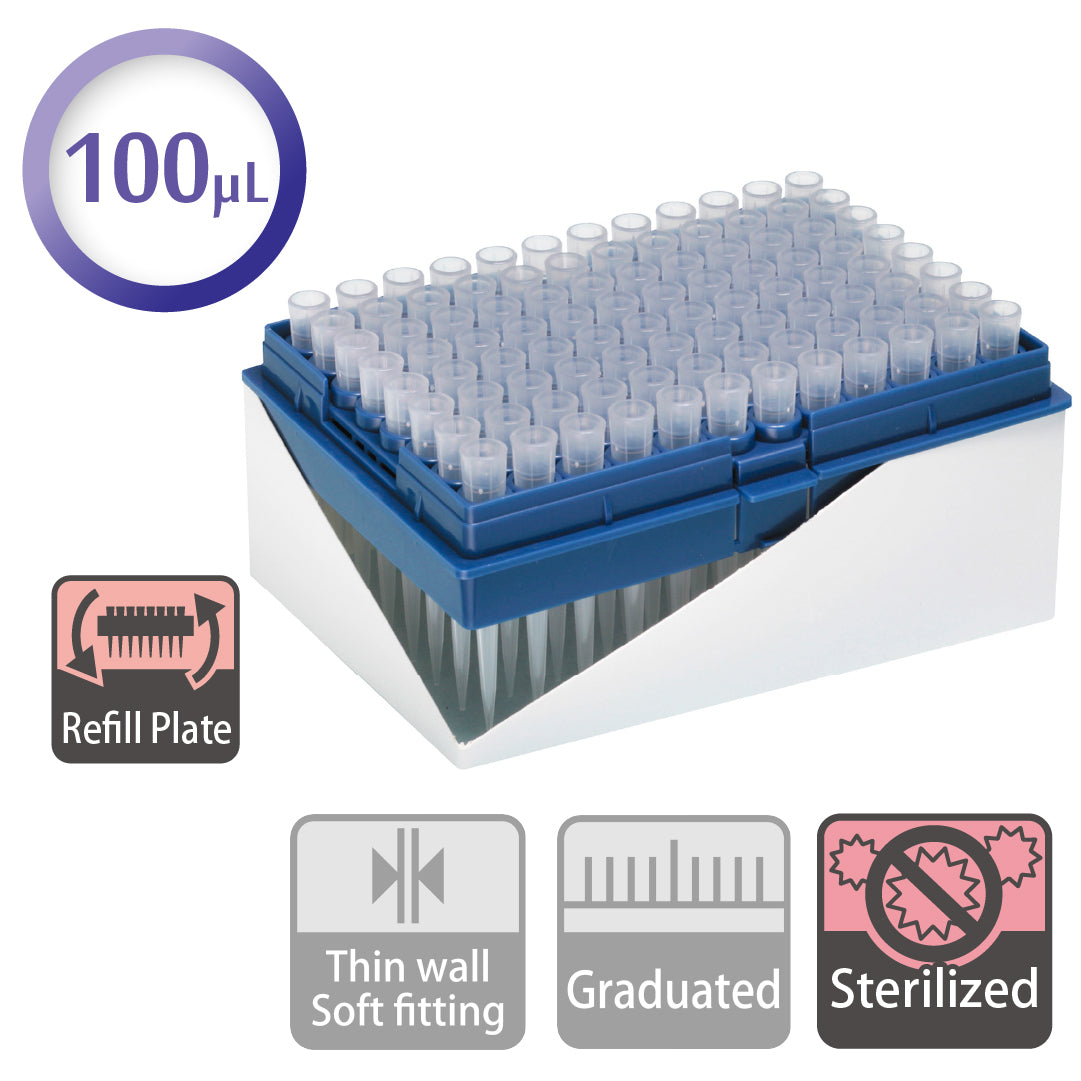 100 µL, Filter Tip, Refill Plate, Sterilized "126-100S" (96 tips x 10 racks)