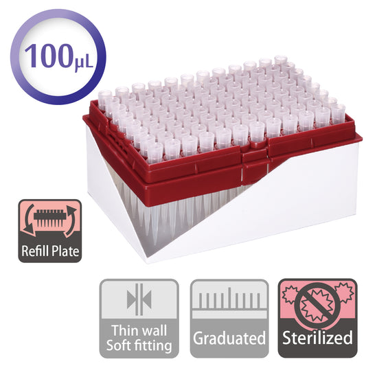 100 µL, Hyper Filter Tip, Refill Plate, Sterilized "127-100S" (96 tips x 10 plates)
