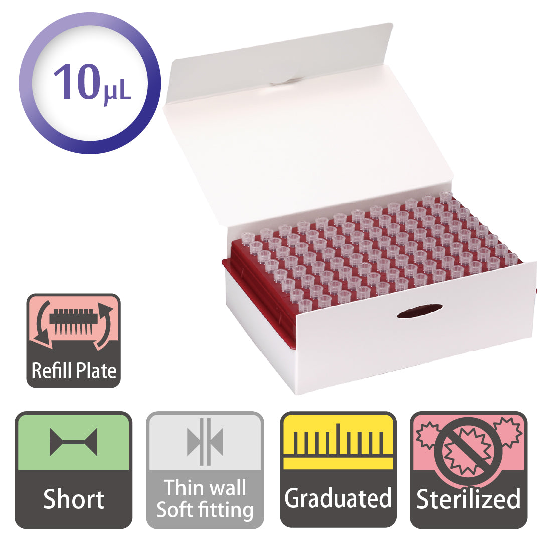 10 µL, Short Hyper Filter Tip, Graduated, Refill Plate, Sterilized "127-10S" (96 tips x 10 plates)
