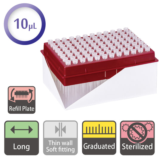 10 µL, Long Hyper Filter Tip, Graduated, Refill Plate, Sterilized "127-10XS" (96 tips x 10 racks)