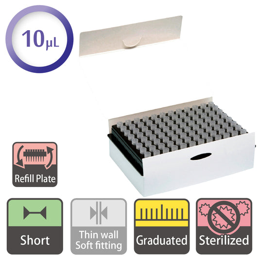 10 µL, Short Filter Tip, Graduated, Refill Plate, Sterilized "1271-204CS" (96 tips x 10 plates)