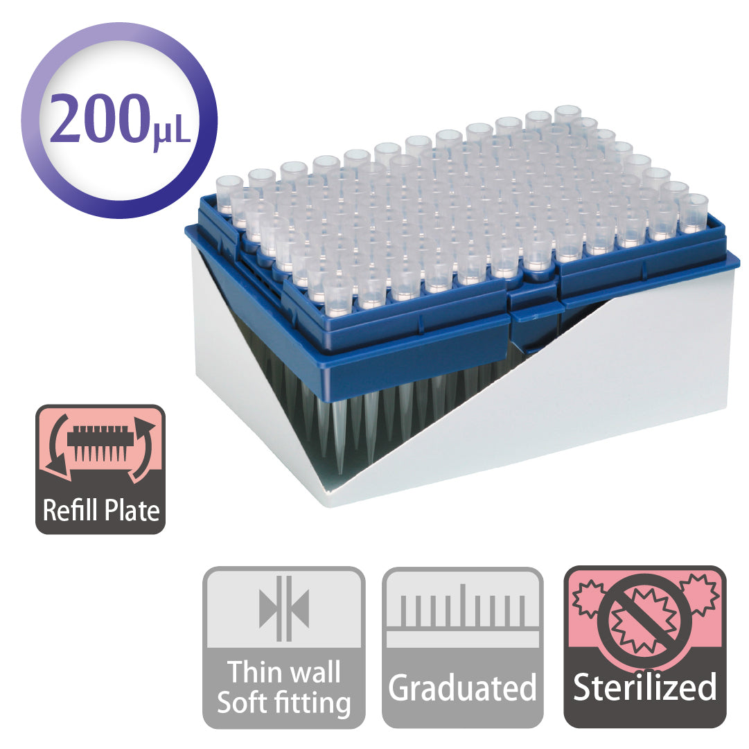 200 µL, Filter Tip, Refill Plate, Sterilized "1272-703CS" (96 tips x 10 plates)