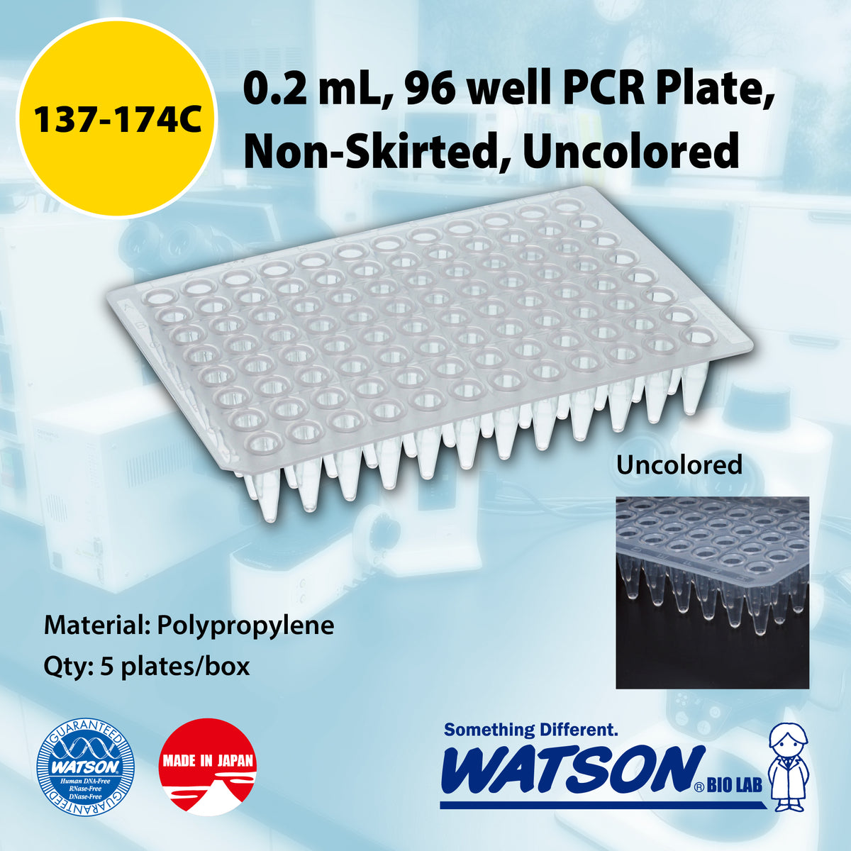 0.2 mL, 96 well PCR Plate, Non Skirted, Natural "137-174C" (5 plates x 10 packs)