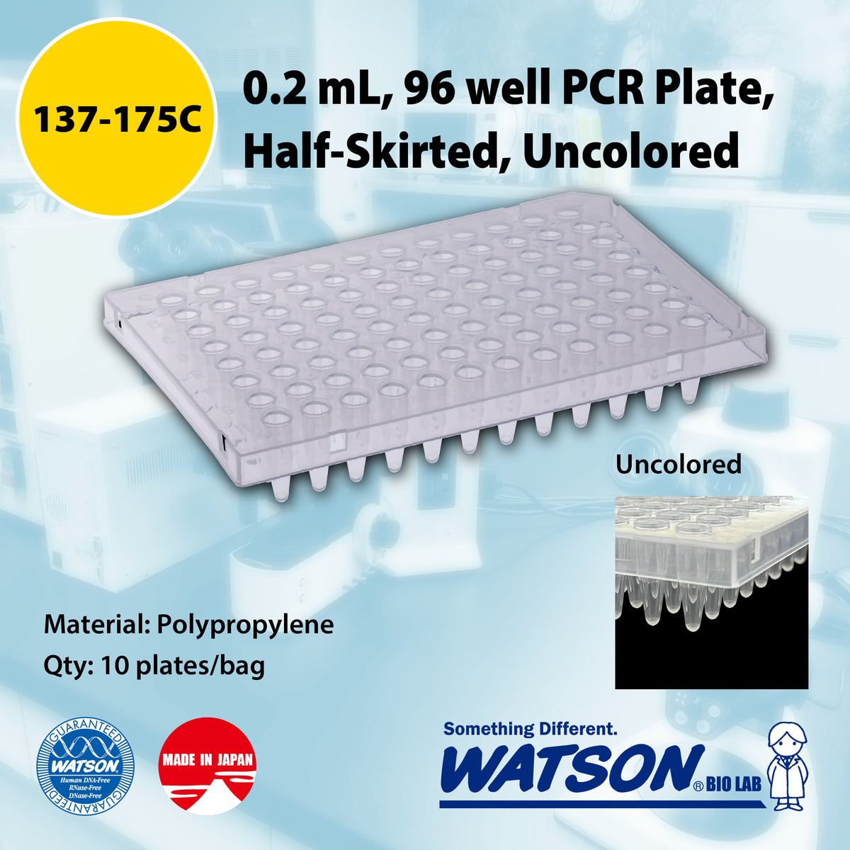 0.2 mL, 96 well PCR Plate, Half Skirted, Natural "137-175C" (10 plates)