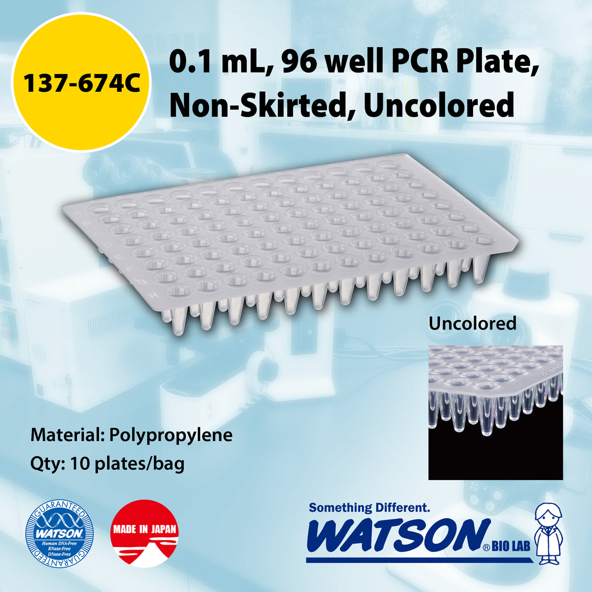 0.1 mL, 96 well PCR Plate, Non Skirted, Natural "137-674C" (10 plates)