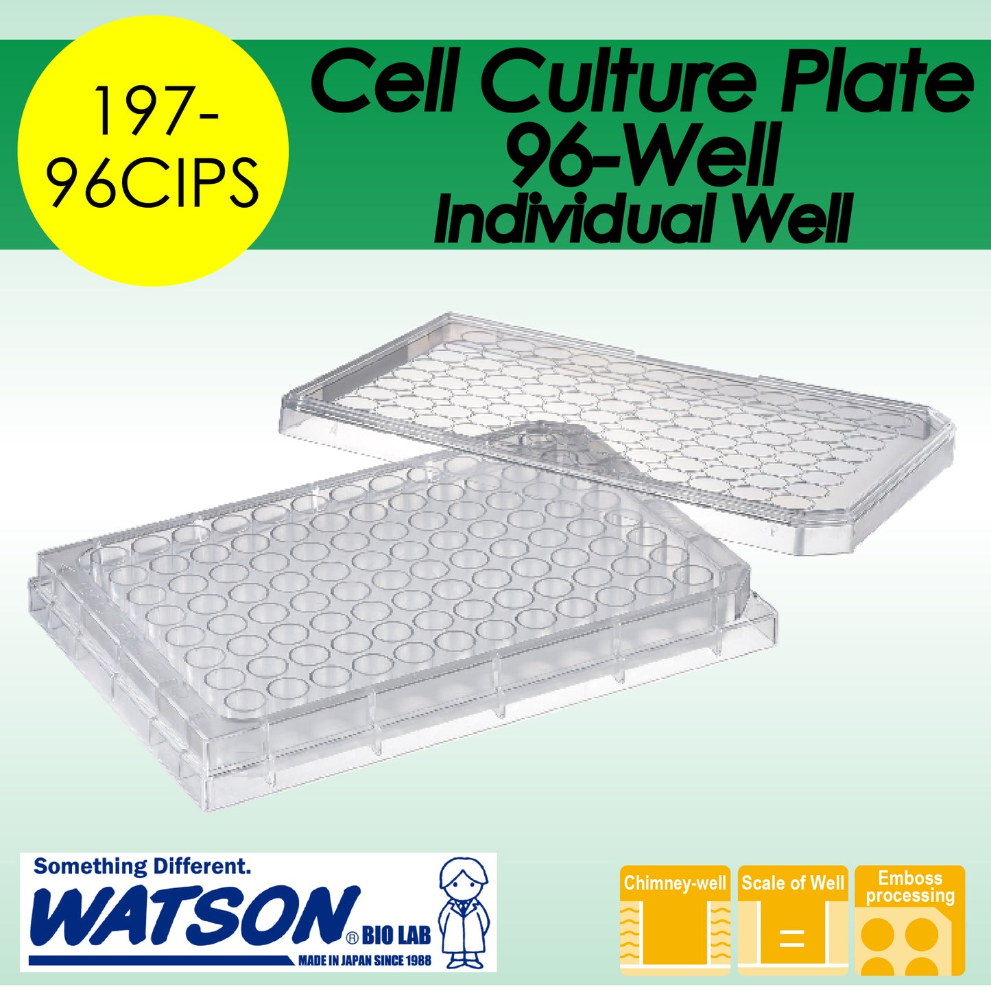 Cell Culture Plate 96-well Flat Bottom, Individual Well, Adherent Cell,Sterilized "197-96CIPS"  (50 pieces)