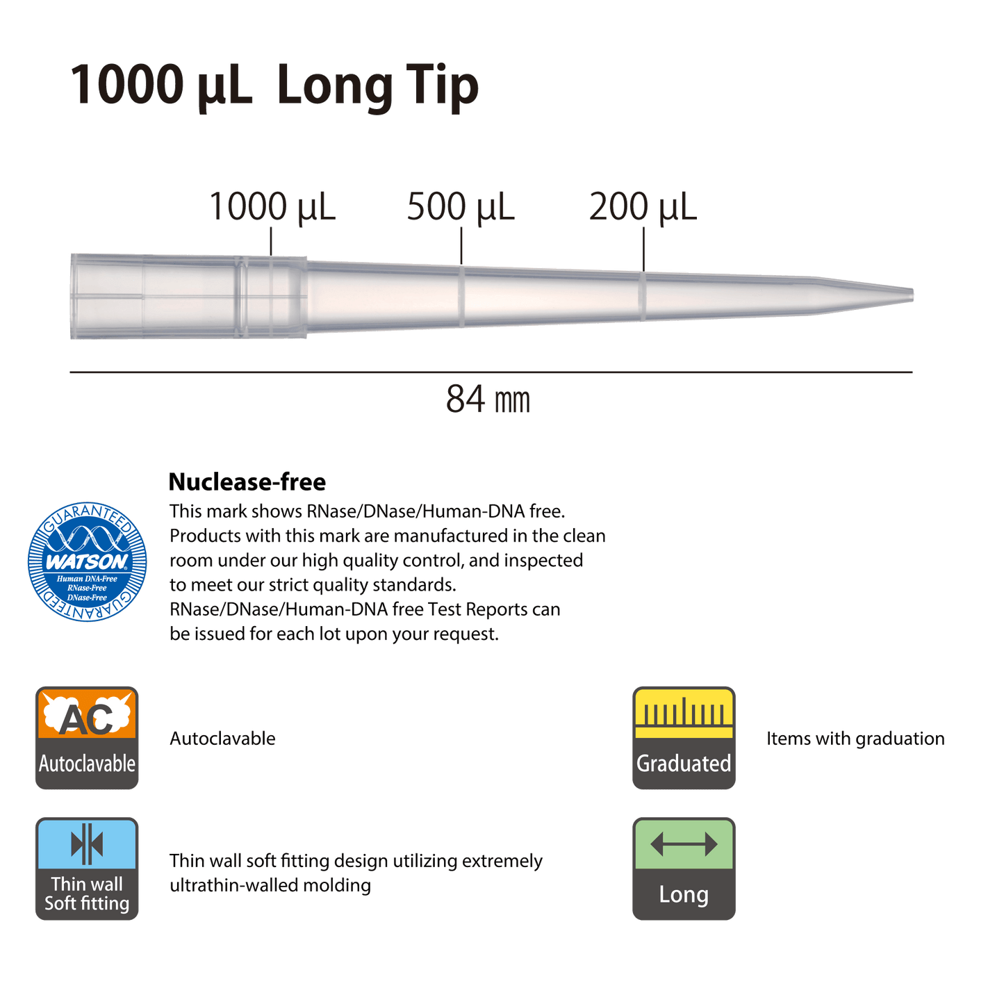 1000 µL, Long Tip, Graduated, "ECO PACK" Refill Stack, Sterilized "123R-757CS" - (96 tips x 5 plates)