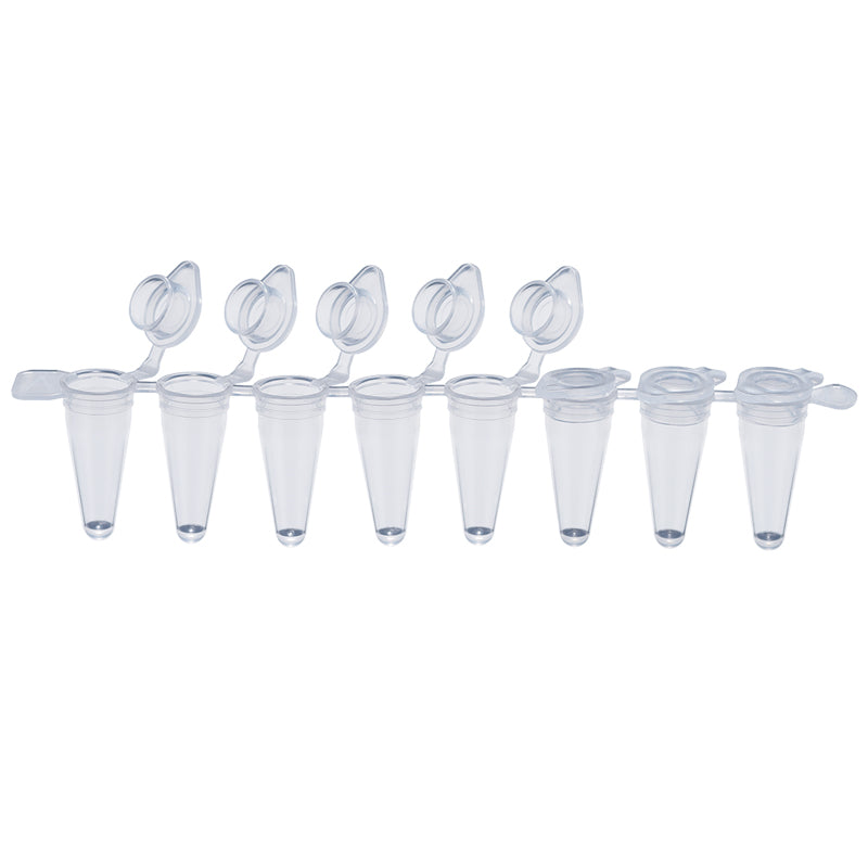 0.1 mL, 8-strip PCR Tube with attached individual Flat Cap, Natural "137-238C" (120 strips)