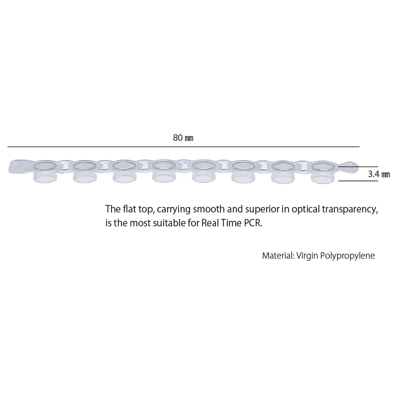 0.1 mL, 8-strip PCR Tube Cap with Flat Top, Natural "137-438C" (120 strips)