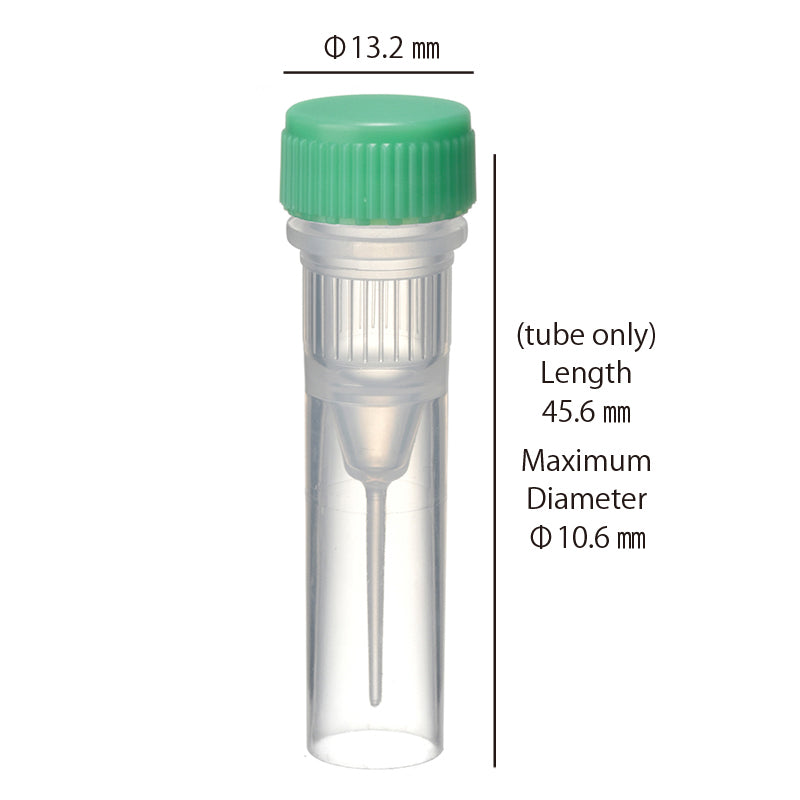 0.5 mL, O-ring less Screwcap Tube, Self-standing, attached Green Cap, Sterilized "1394-050-SS-GS" (20 tubes x 25 bags)