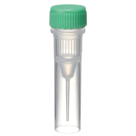 0.5 mL, O-ring less Screwcap Tube, Self-standing, attached Green Cap, Sterilized "1394-050-SS-GS" (20 tubes x 25 bags)