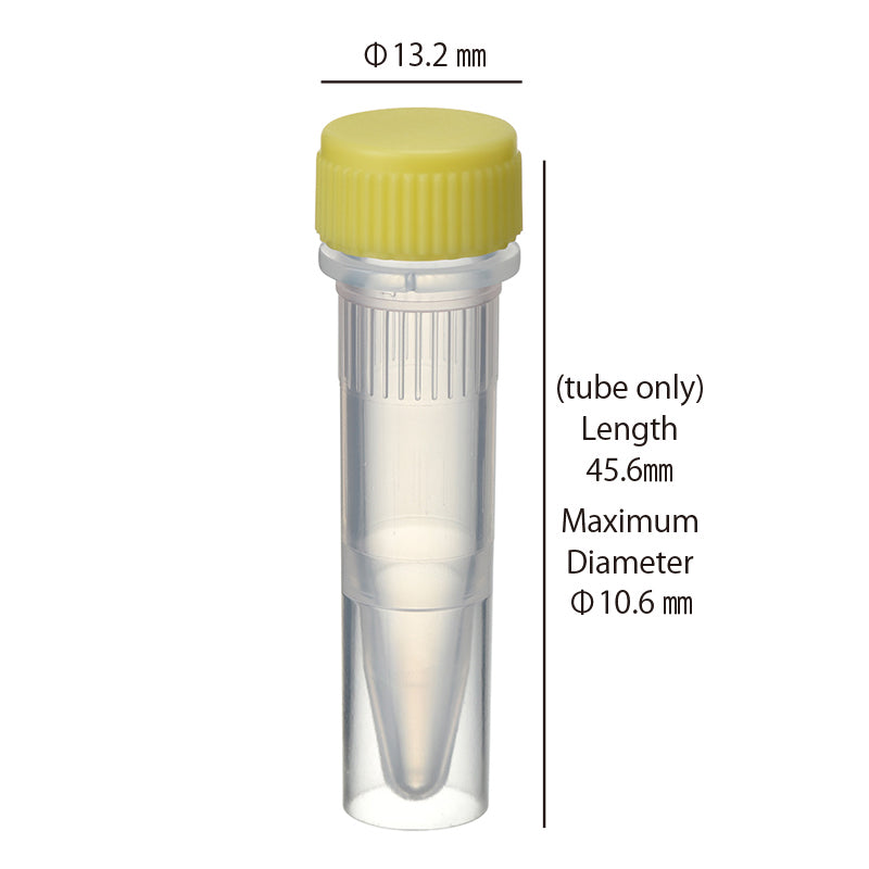 1.5 mL, O-ring less Screwcap Tube, Self-standing, attached Yellow Cap, Sterilized "1394-150-SS-YS" (20 tubes x 25 bags)