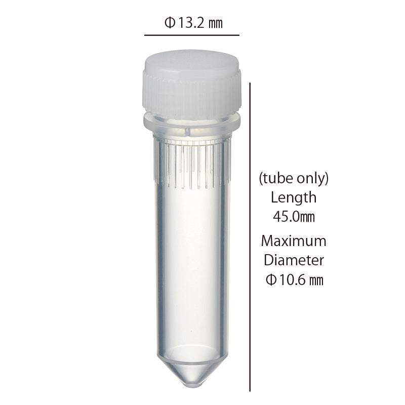 2.0 mL, O-ring less Screwcap Tube, Conical Bottom, attached Natural Cap, Sterilized "1394-200-CS" (20 tubes x 25 bags)