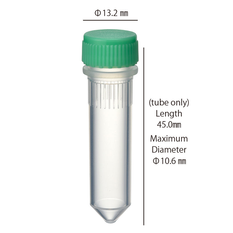 2.0 mL, O-ring less Screwcap Tube, Conical Bottom, attached Green Cap, Sterilized "1394-200-GS" (20 tubes x 25 bags)