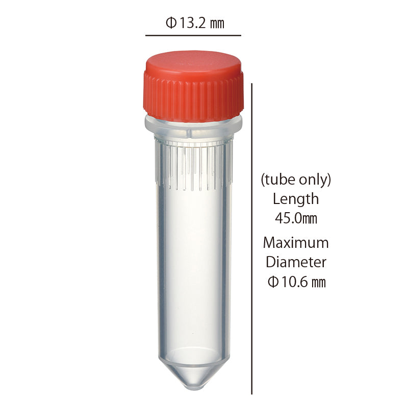 2.0 mL, O-ring less Screwcap Tube, Conical Bottom, attached Red Cap, Sterilized "1394-200-RS" (20 tubes x 25 bags)