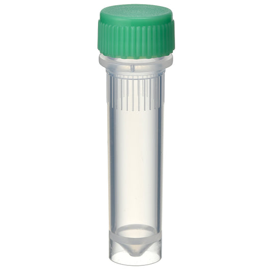 2.0 mL, O-ring less Screwcap Tube, Self-standing, attached Green Cap, Sterilized "1394-200-SS-GS" (20 tubes x 25 bags)
