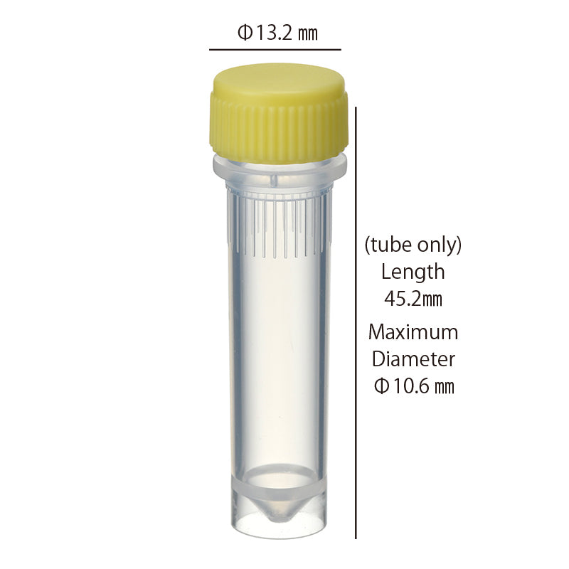 2.0 mL, O-ring less Screwcap Tube, Self-standing, attached Yellow Cap, Sterilized "1394-200-SS-YS" (20 tubes x 25 bags)
